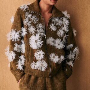 Perte d’Ego Embellished Tweed Jacket Feather Floral Size M